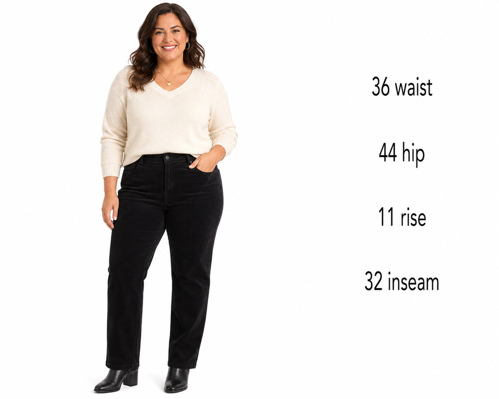NYDJ Marilyn Straight Fine Wale Black Corduroy Pants Not Your Daughters Jeans 14